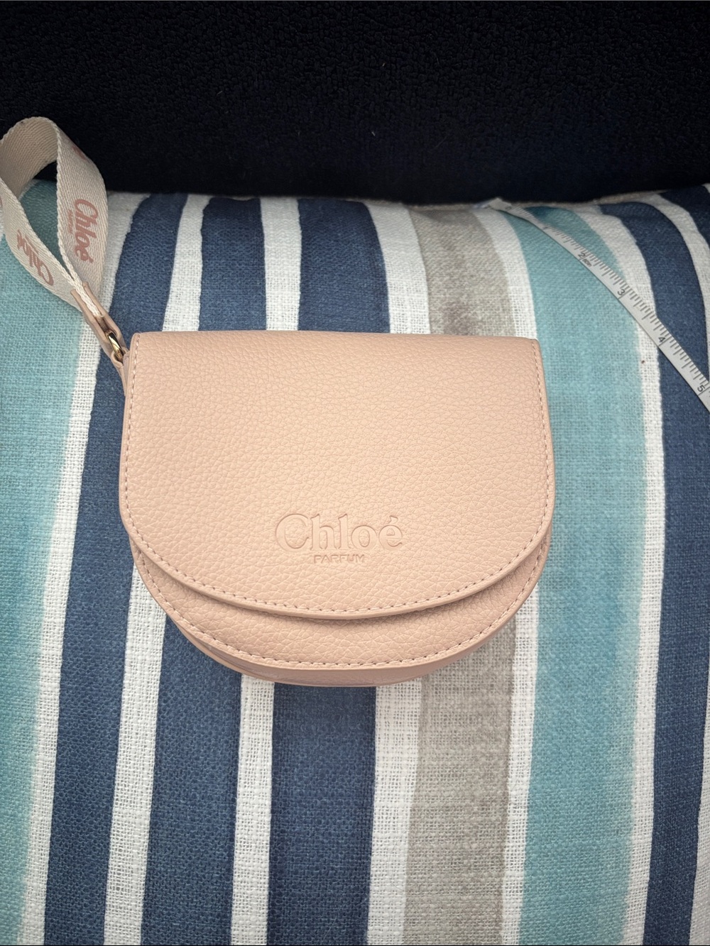CHLOE BRAND Blush colored Pebbled Vegan Leather Parfum wristlet. - Picture 6 of 13